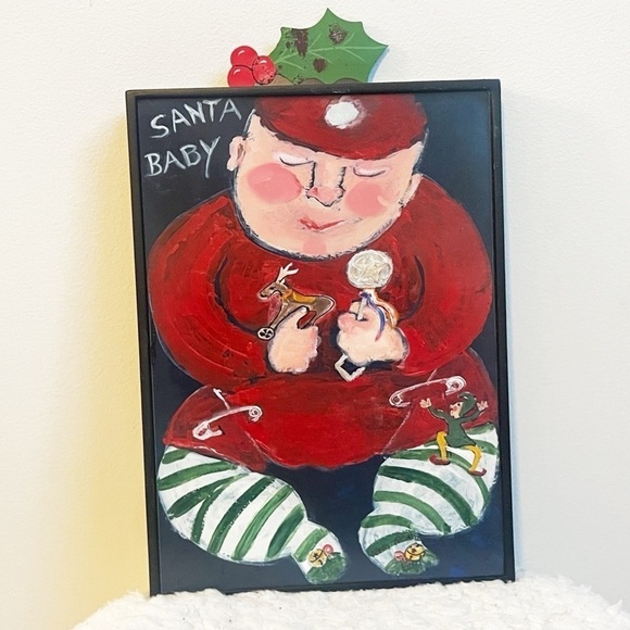 Nancy Thomas Santa Baby Wall Art Hand Painted Holiday Christmas Decor Winter - Picture 1 of 7